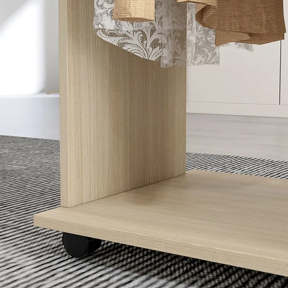 Armoire penderie meuble de rangement mobile 6 roulettes 120L x 40l x 128H cm panneaux de particules aspect bois chêne