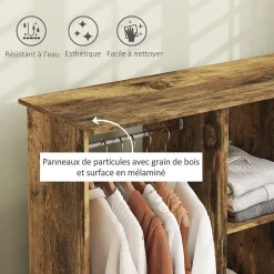 Armoire penderie meuble de rangement mobile 6 roulettes 120L x 40l x 128H cm panneaux de particules aspect bois vieilli