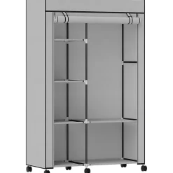 Armoire penderie mobile tissu - 5 étagères, penderie - dim. 103x43x162,5 cm - noir gris
