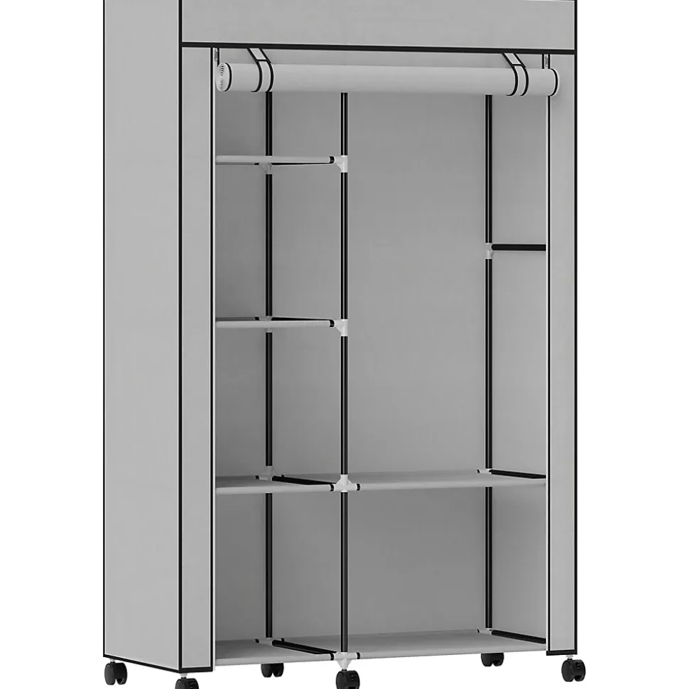 Armoire penderie mobile tissu - 5 étagères, penderie - dim. 103x43x162,5 cm - noir gris