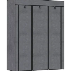 Armoire penderie multi-rangement - 8 étagères, 2 barres - dim. 125L x 43l x 162,5H cm - acier noir non tissé gris