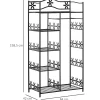 Armoire penderie multi-rangement - 5 étagères - dim. 84L x 42l x 158,5H cm - métal noir motif fleurs 2 rideaux blanc