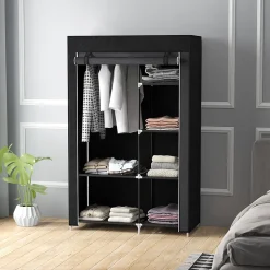 Armoire penderie multi-rangement - 6 étagères, 1 barre - dim. 103L x 43l x 162,5H cm - acier noir non tissé noir