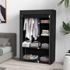 Armoire penderie multi-rangement - 6 étagères, 1 barre - dim. 103L x 43l x 162,5H cm - acier noir non tissé noir
