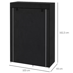 Armoire penderie multi-rangement - 6 étagères, 1 barre - dim. 103L x 43l x 162,5H cm - acier noir non tissé noir
