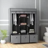 Armoire penderie pliable 5 étagères 2 tringles 3 tiroirs tissu gris