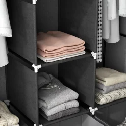 Armoire penderie pliable 5 étagères 2 tringles 3 tiroirs tissu gris