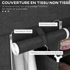Armoire penderie pliable 5 étagères 2 tringles 3 tiroirs tissu noir