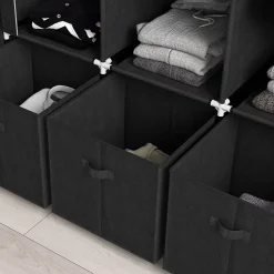 Armoire penderie pliable 5 étagères 2 tringles 3 tiroirs tissu noir