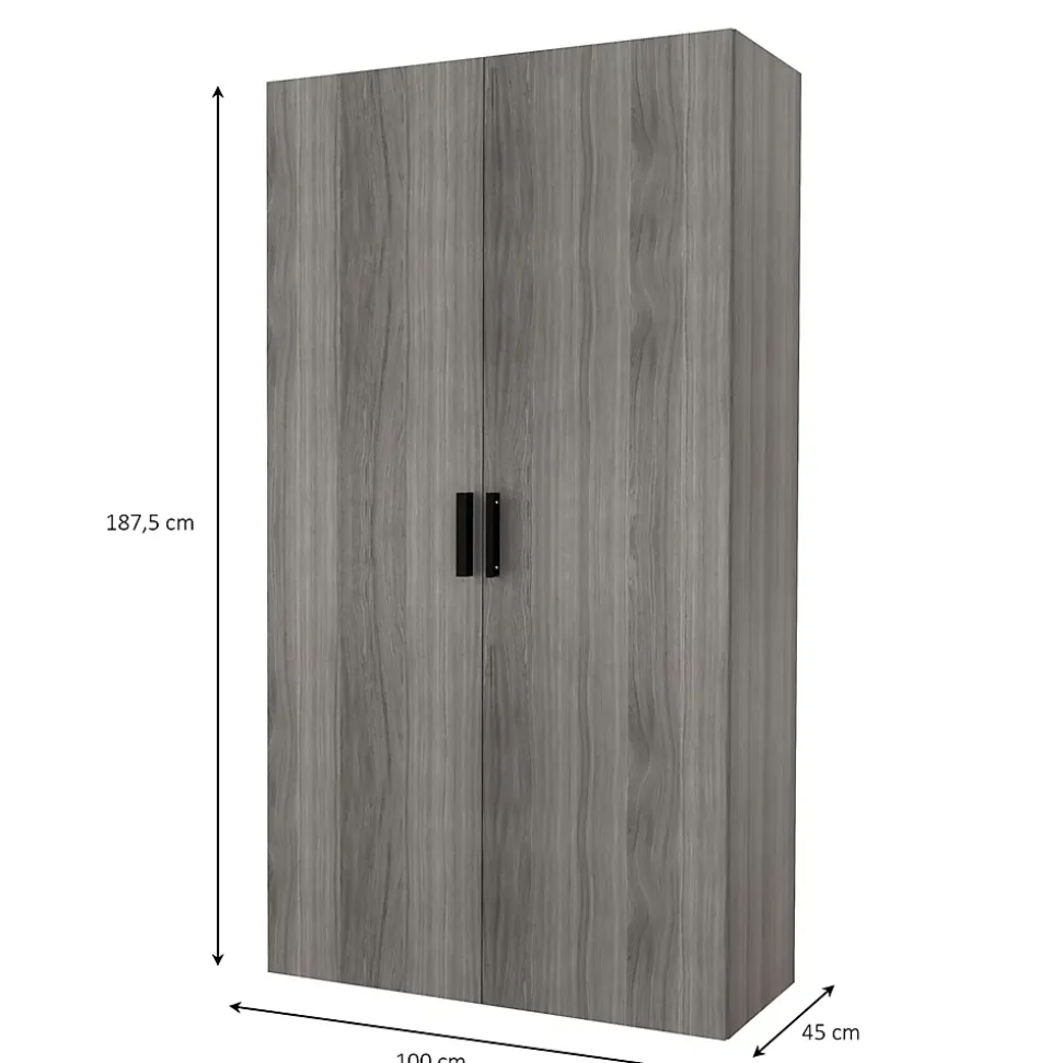 Armoire penderie portes battantes effet chêne grisé GoodHome Atomia H. 187,5 x L. 100 x P. 45 cm