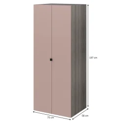 Armoire penderie portes battantes rose taupe et effet chêne GoodHome Atomia H. 187 x L. 75 x P. 58 cm