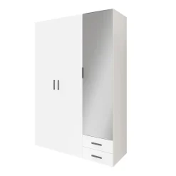 Armoire penderie portes battantes miroir et tiroirs blanc GoodHome Atomia H. 225 x L. 150 x P. 60 cm