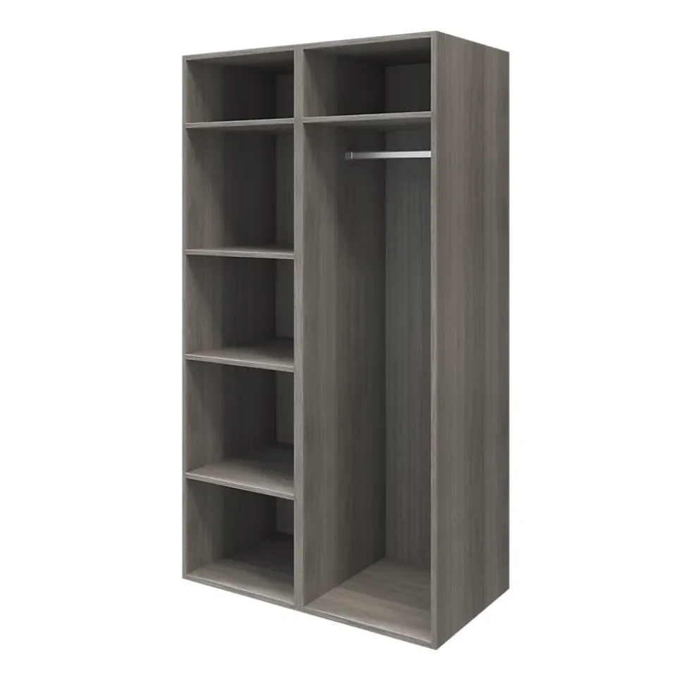 Armoire penderie portes battantes effet chêne grisé avec 6 étagères GoodHome Atomia H. 187,5 x L. 100 x P. 60 cm