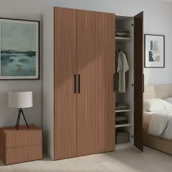 Armoire penderie portes battantes effet noyer et blanc GoodHome Atomia H. 225 x L. 150 x P. 58 cm