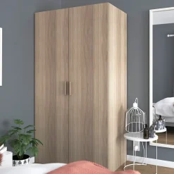 Armoire penderie portes battantes effet chêne avec 5 étagères GoodHome Atomia H. 187,5 x L. 100 x P. 60 cm