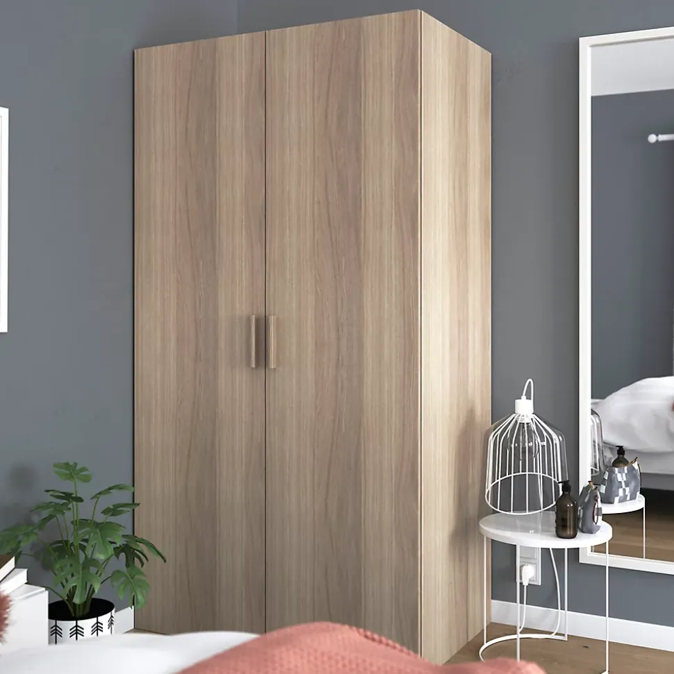 Armoire penderie portes battantes effet chêne avec 5 étagères GoodHome Atomia H. 187,5 x L. 100 x P. 60 cm