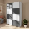 Armoire penderie portes coulissantes blanches brillantes et anthracite brillant GoodHome Atomia H. 225 x L. 150 x P. 63,5 cm