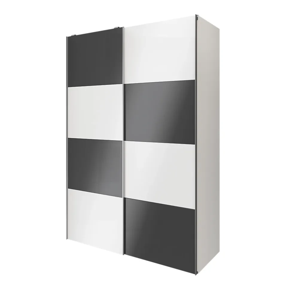 Armoire penderie portes coulissantes blanches brillantes et anthracite brillant GoodHome Atomia H. 225 x L. 150 x P. 63,5 cm