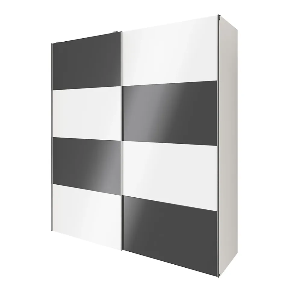 Armoire penderie portes coulissantes blanches brillantes et anthracite brillant GoodHome Atomia H. 225 x L. 200 x P. 63,5 cm