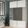 Armoire penderie portes coulissantes blanches brillantes et miroir GoodHome Atomia H. 225 x L. 150 x P. 63,5 cm