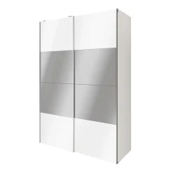 Armoire penderie portes coulissantes blanches brillantes et miroir GoodHome Atomia H. 225 x L. 150 x P. 63,5 cm