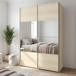 Armoire penderie portes coulissantes effet chêne et miroir GoodHome Atomia H. 225 x L. 150 x P. 63,5 cm
