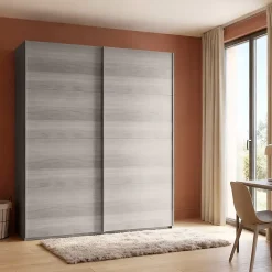 Armoire penderie portes coulissantes effet chêne grisé GoodHome Atomia H. 225 x L. 200 x P. 63,5 cm