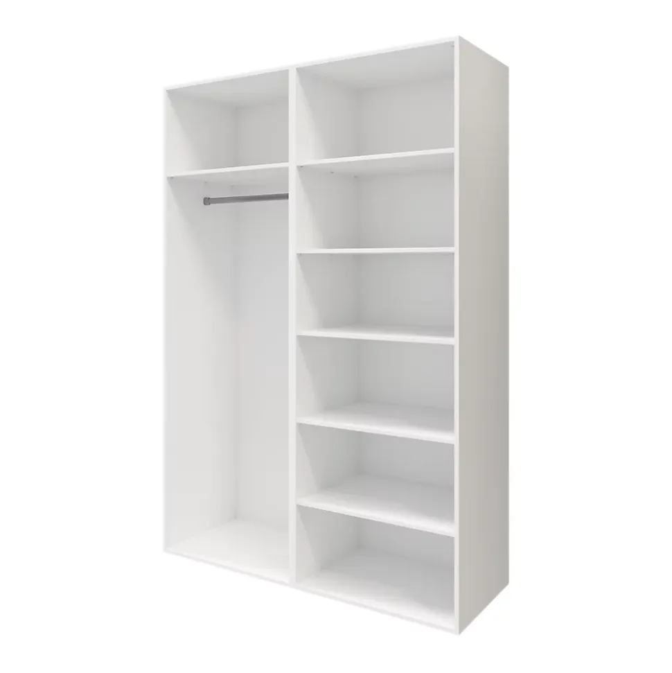 Armoire penderie portes coulissantes blanches brillantes et effet chêne GoodHome Atomia H. 225 x L. 150 x P. 63,5 cm