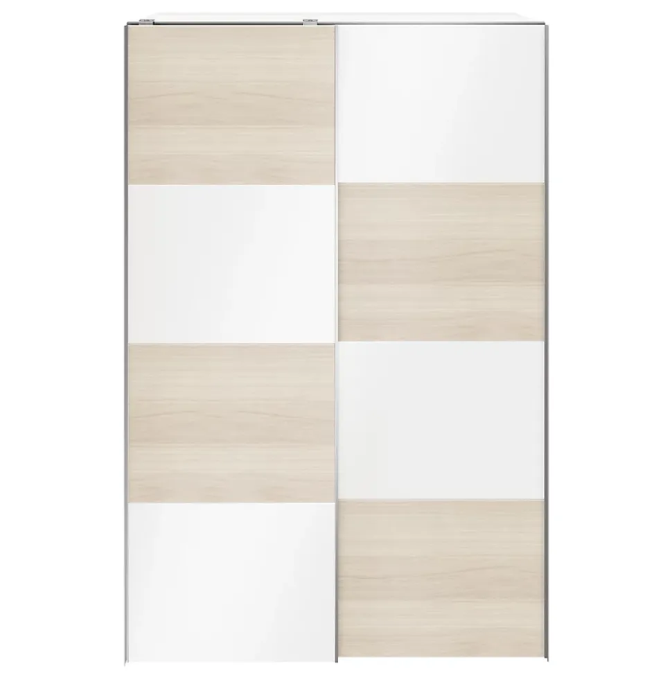 Armoire penderie portes coulissantes blanches brillantes et effet chêne GoodHome Atomia H. 225 x L. 150 x P. 63,5 cm