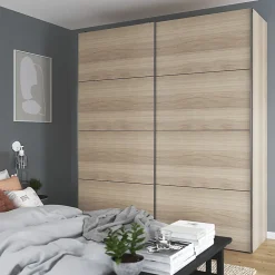Armoire penderie portes coulissantes effet chêne GoodHome Atomia H. 225 x L. 150 x P. 63,5 cm