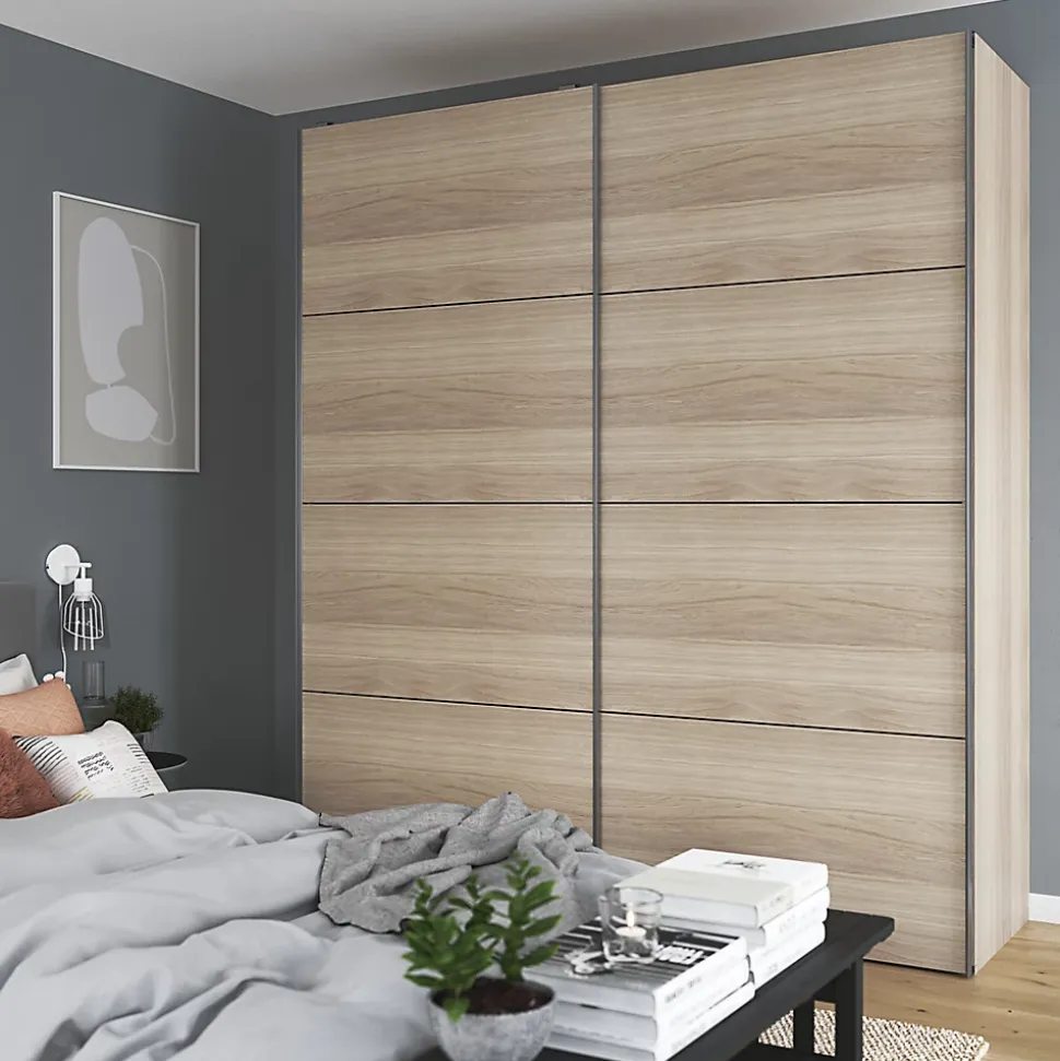 Armoire penderie portes coulissantes effet chêne GoodHome Atomia H. 225 x L. 150 x P. 63,5 cm