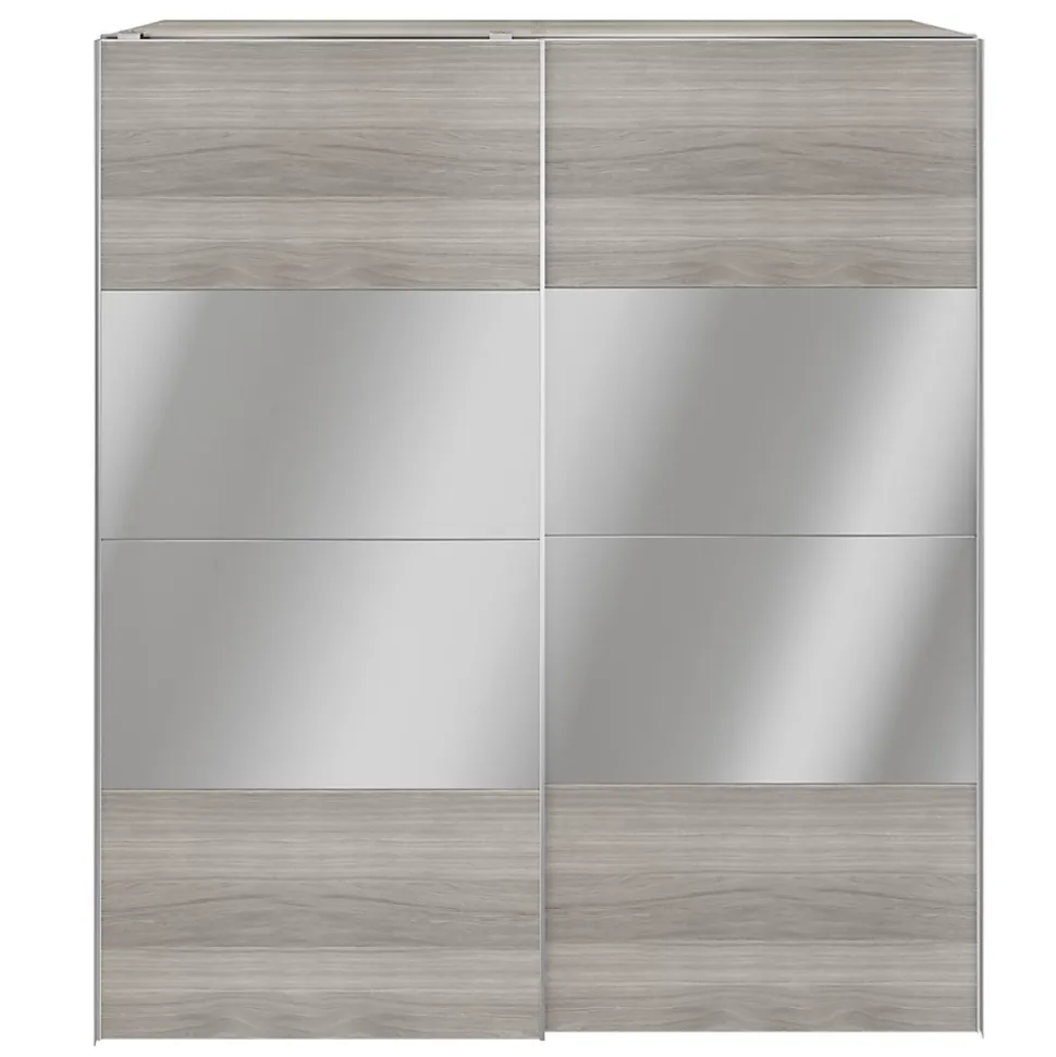 Armoire penderie portes coulissantes effet chêne grisé et miroir GoodHome Atomia H. 225 x L. 200 x P. 63,5 cm
