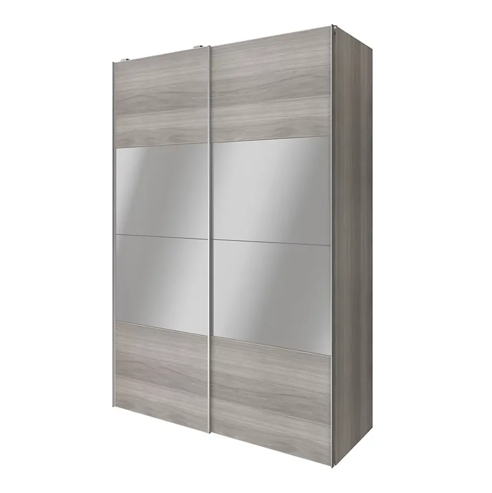 Armoire penderie portes coulissantes effet chêne grisé et miroir GoodHome Atomia H. 225 x L. 150 x P. 63,5 cm