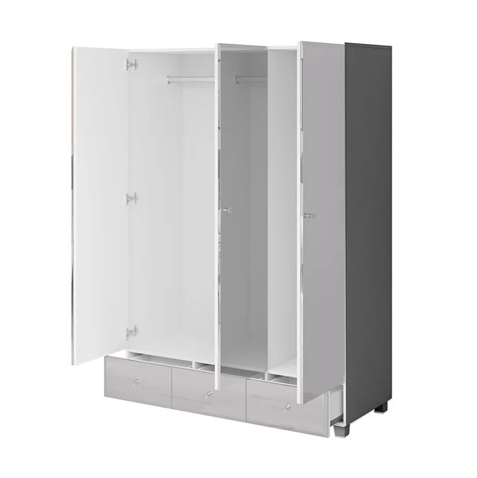 Armoire penderie recouverte de miroirs collection LIVORA. 3 portes et 3 tiroirs