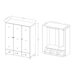 Armoire penderie recouverte de miroirs collection LIVORA. 3 portes et 3 tiroirs
