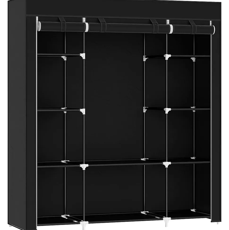Armoire penderie toile - armoire tissu - 10 étagères, tringle - dim. 150 x 43 x 162,5 cm - noir