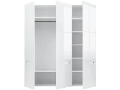 Armoire Placard à 4 portes ,coloris Blanc/Blanc haute brillance - Longueur 180 x Profondeur 57 x Hauteur 210 cm