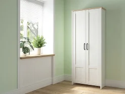 Armoire Placard à deux portes , coloris Blanc pin andersen/Chêne clair - Longueur 101,5 x Profondeur 57 x Hauteur 200,5 cm