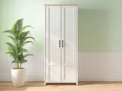 Armoire Placard à deux portes , coloris Blanc pin andersen/Chêne clair - Longueur 84,5 x Profondeur 36,5 x Hauteur 200,5 cm