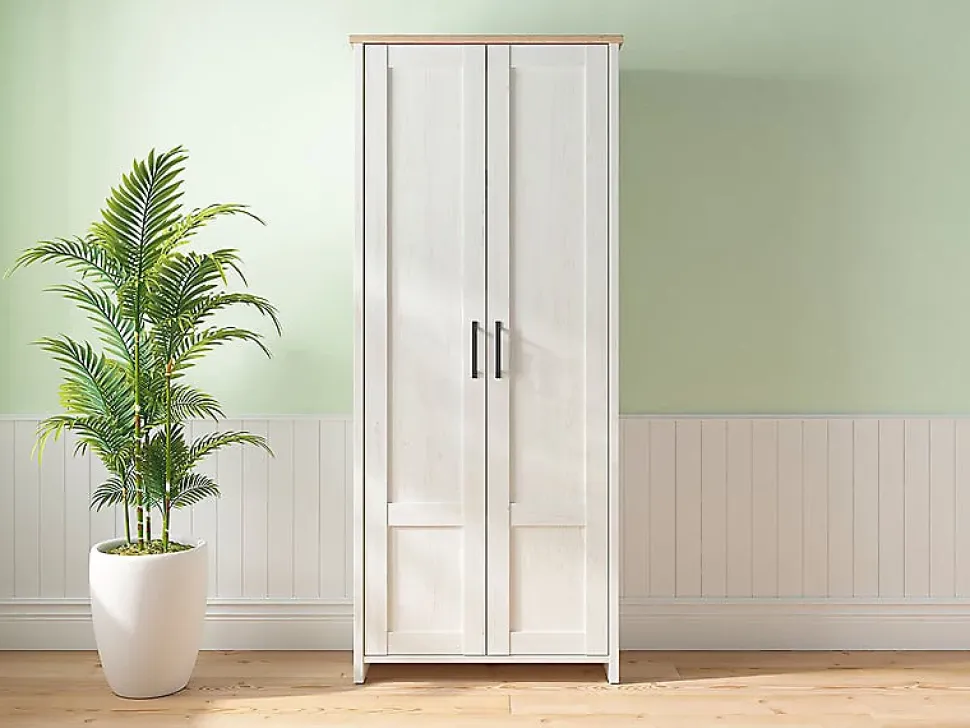 Armoire Placard à deux portes , coloris Blanc pin andersen/Chêne clair - Longueur 84,5 x Profondeur 36,5 x Hauteur 200,5 cm