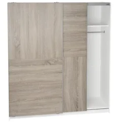 Armoire placard / meuble de rangement coloris chêne/blanc - Hauteur 200 x Longueur 180 x Profondeur 60 cm