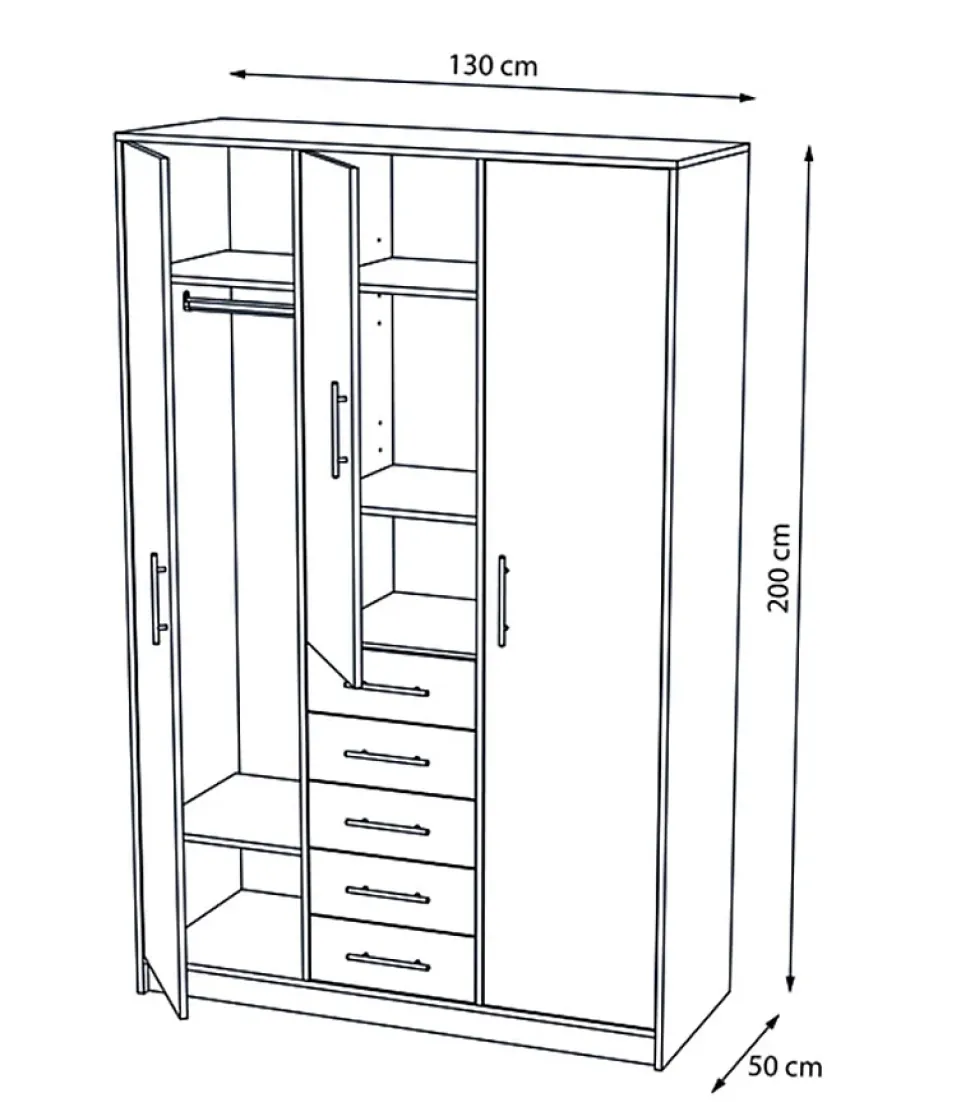 Armoire placard / meuble de rangement coloris Chêne Cortez - Hauteur 200 x Longueur 130 x Profondeur 50 cm