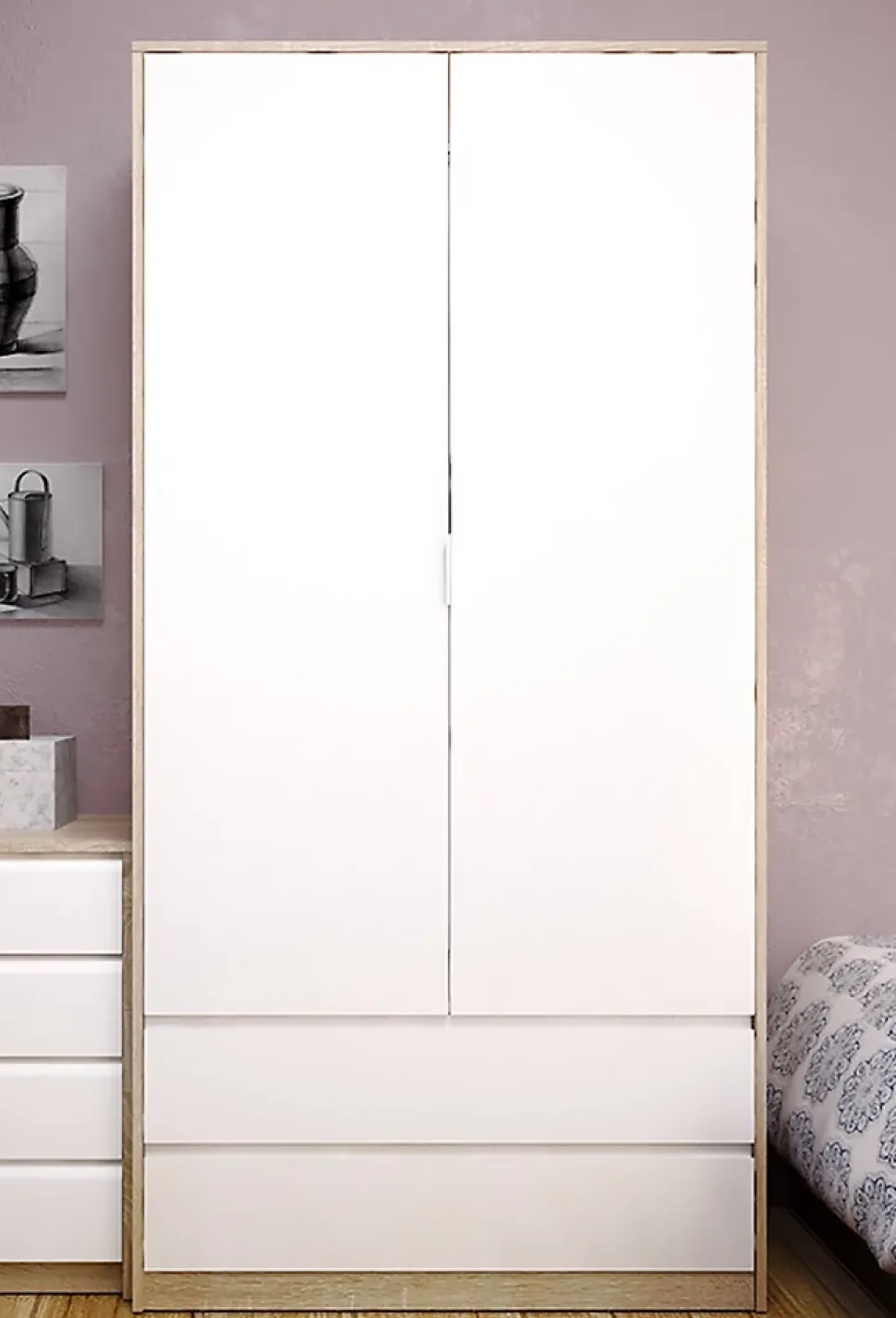 Armoire placard / meuble de rangement coloris chêne cortez / blanc - Longueur 100 x Hauteur 200 x Profondeur 50 cm