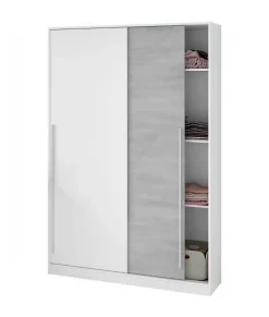 Armoire, placard avec 2 portes coloris blanc artic, ciment - longueur 120 x hauteur 200 x profondeur 50 cm