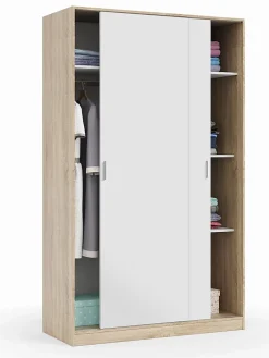 Armoire, placard avec 2 portes coloris chêne canadien, blanc artic - longueur 120 x hauteur 200 x profondeur 50 cm