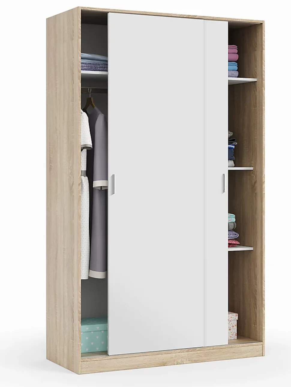 Armoire, placard avec 2 portes coloris chêne canadien, blanc artic - longueur 120 x hauteur 200 x profondeur 50 cm