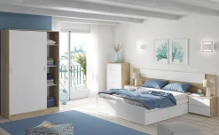 Armoire, placard avec 2 portes coloris chêne canadien, blanc artic - longueur 120 x hauteur 200 x profondeur 50 cm