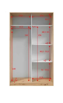 Armoire, placard avec 2 portes coulissantes coloris chêne nordique - longueur 120 x hauteur 200 x profondeur 50 cm