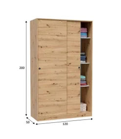 Armoire, placard avec 2 portes coulissantes coloris chêne nordique - longueur 120 x hauteur 200 x profondeur 50 cm