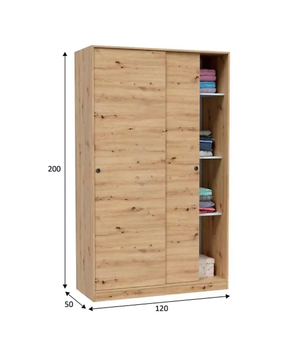 Armoire, placard avec 2 portes coulissantes coloris chêne nordique - longueur 120 x hauteur 200 x profondeur 50 cm